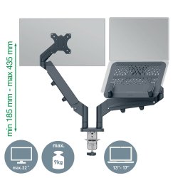 Monitor Arm Space Saving Dual+Laptop Arm Dark Grey