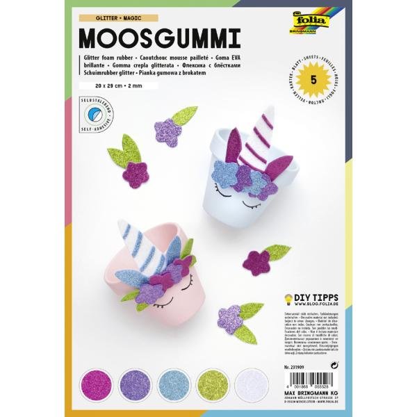 Moosgummi 5 Ark Glitter "Magic" 20 x 29cm