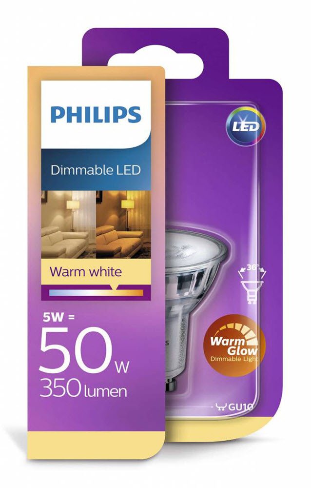 Phillips LED GU10 5W Glas Dmpbar