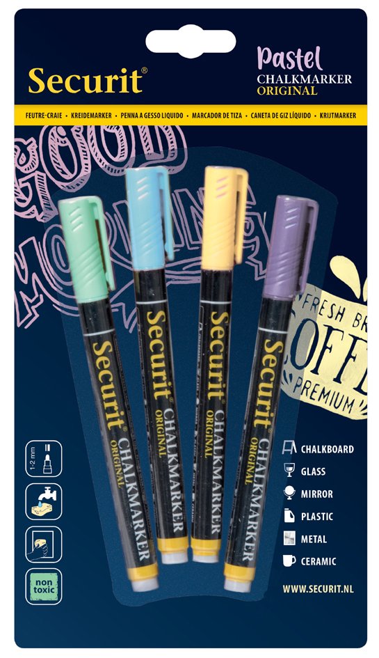 Securit Chalkmarker Pastel farver 4stk. 1-2mm