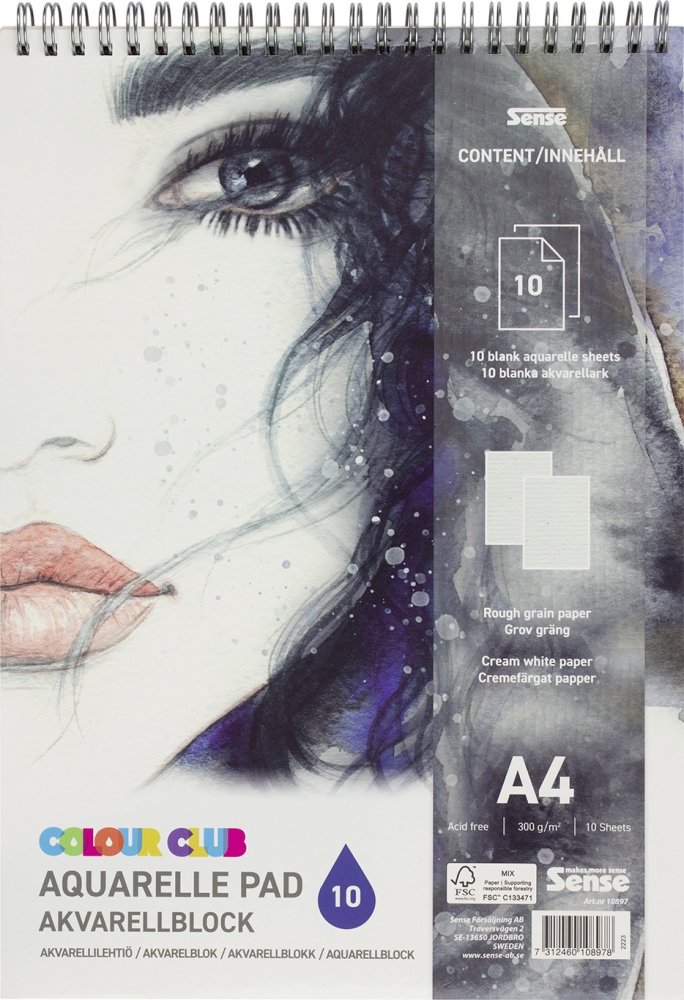 Sense ColourClub Akvarelblok A4 300g 10ark