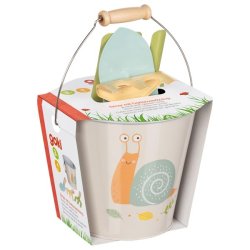 Spand med haveredskaber, snegledesign. metal