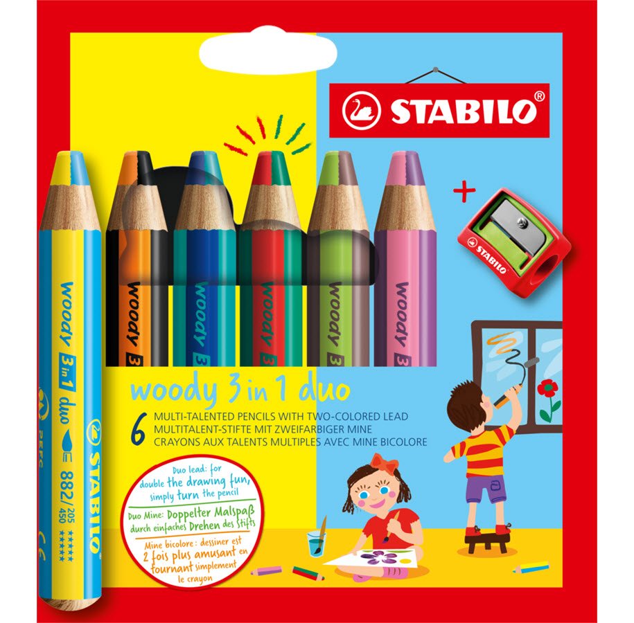 Stabilo Woody 3i1 Duo 6stk + Spidser