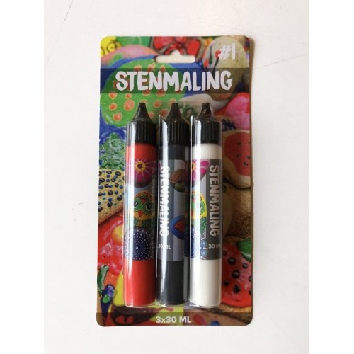 Stenmaling 3x30ml rd, sort og hvid