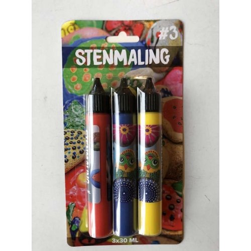 Stenmaling 3x30ml rd, bl og gul