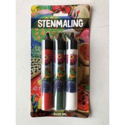 Stenmaling 3x30ml rd, grn og hvid