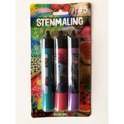 Stenmaling 3x30ml pink, lilla og turkis