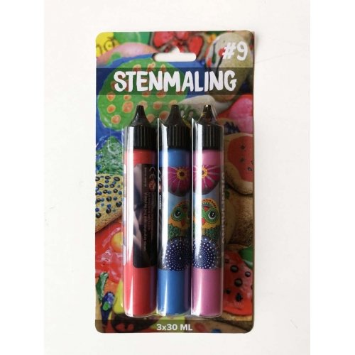 Stenmaling 3x30ml rd,bl og rosa