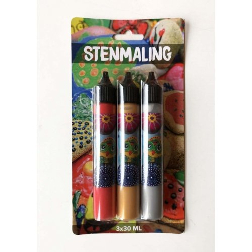 Stenmaling 3x30ml rd, guld og slv