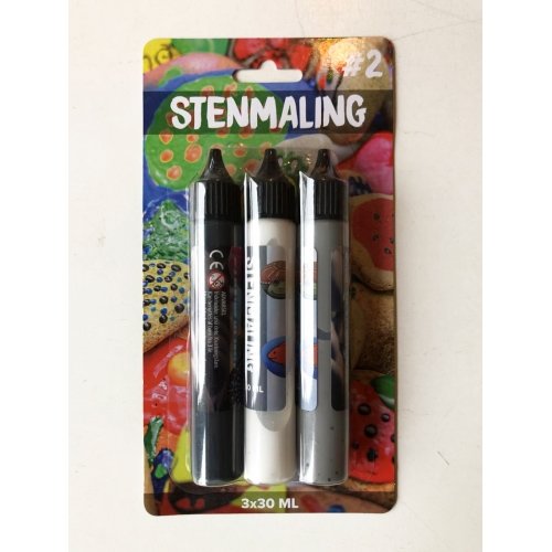 Stenmaling 3x30ml sort-hvid-gr