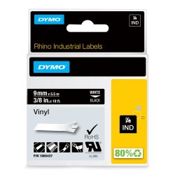 Tape Rhino 9mmx5,5m vinyl hvid p sort