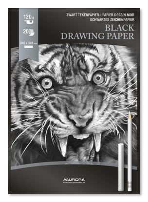 Tegneblok 345 x 240 mm Sort papir 20ark 120gr