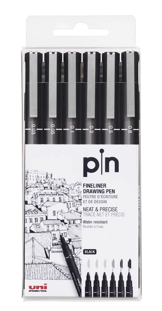Uni Pin Etui m/6stk sort