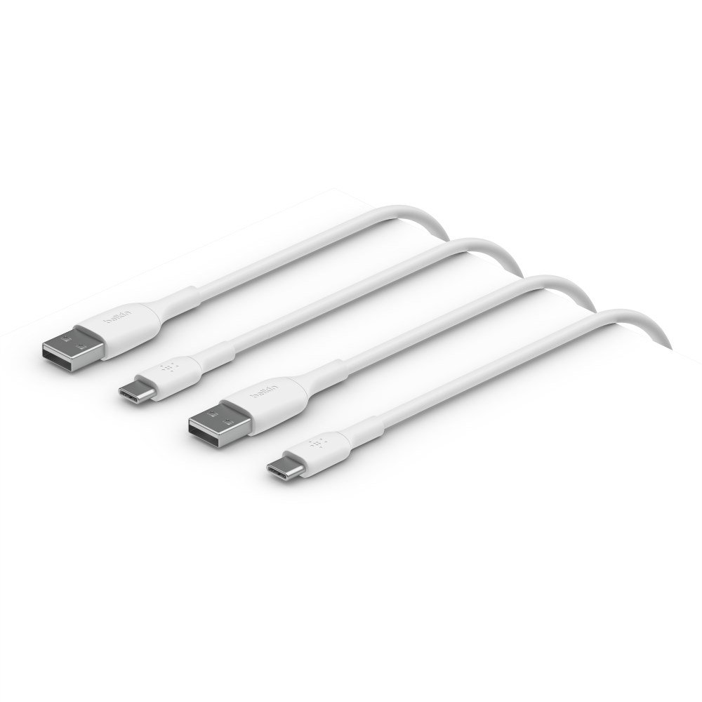 USB A to USB C PVC 1m Twin Pack White