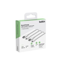USB A to USB C PVC 1m Twin Pack White