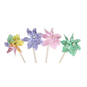 Vindmlle, m. blomster, trpind 17cm. 4 stk.