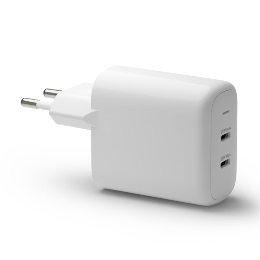 Wall Charger GaN - 2x USB-C 25W EU, White