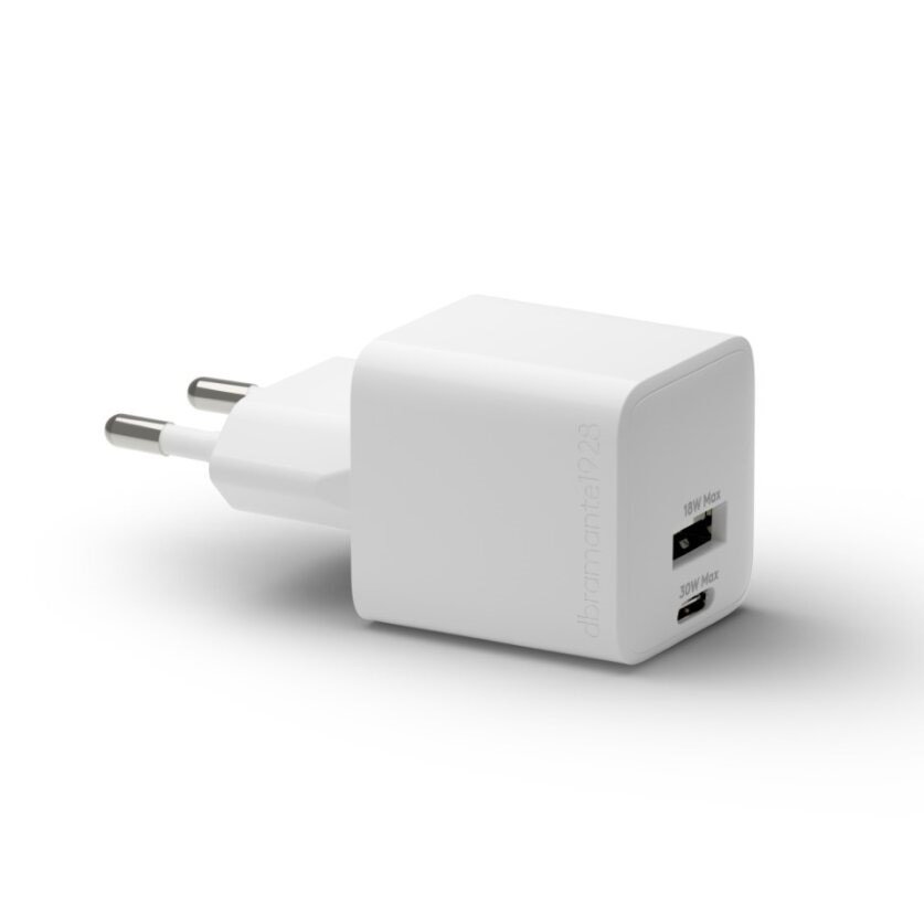 Wall Charger GaN - USB-C+USB-A 30W+18W EU, White