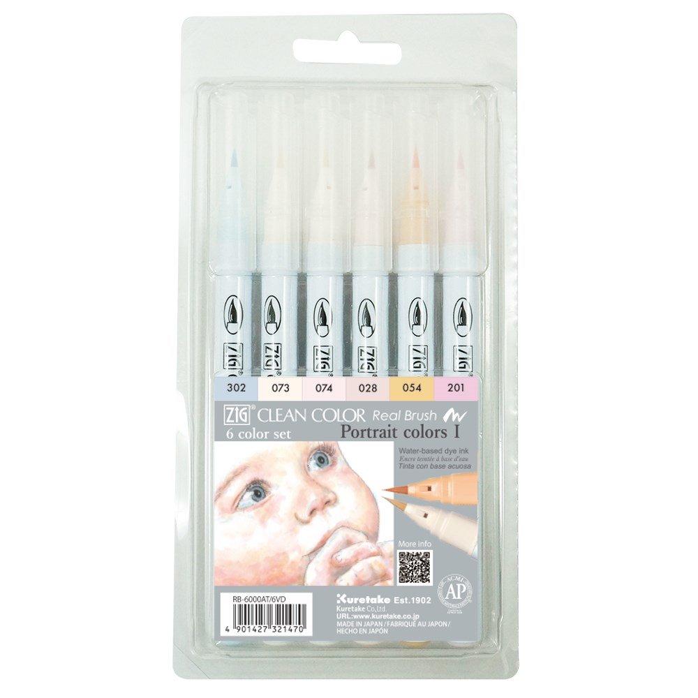 Zig Clean Color Pensel Pen 6 stk Portrait colors
