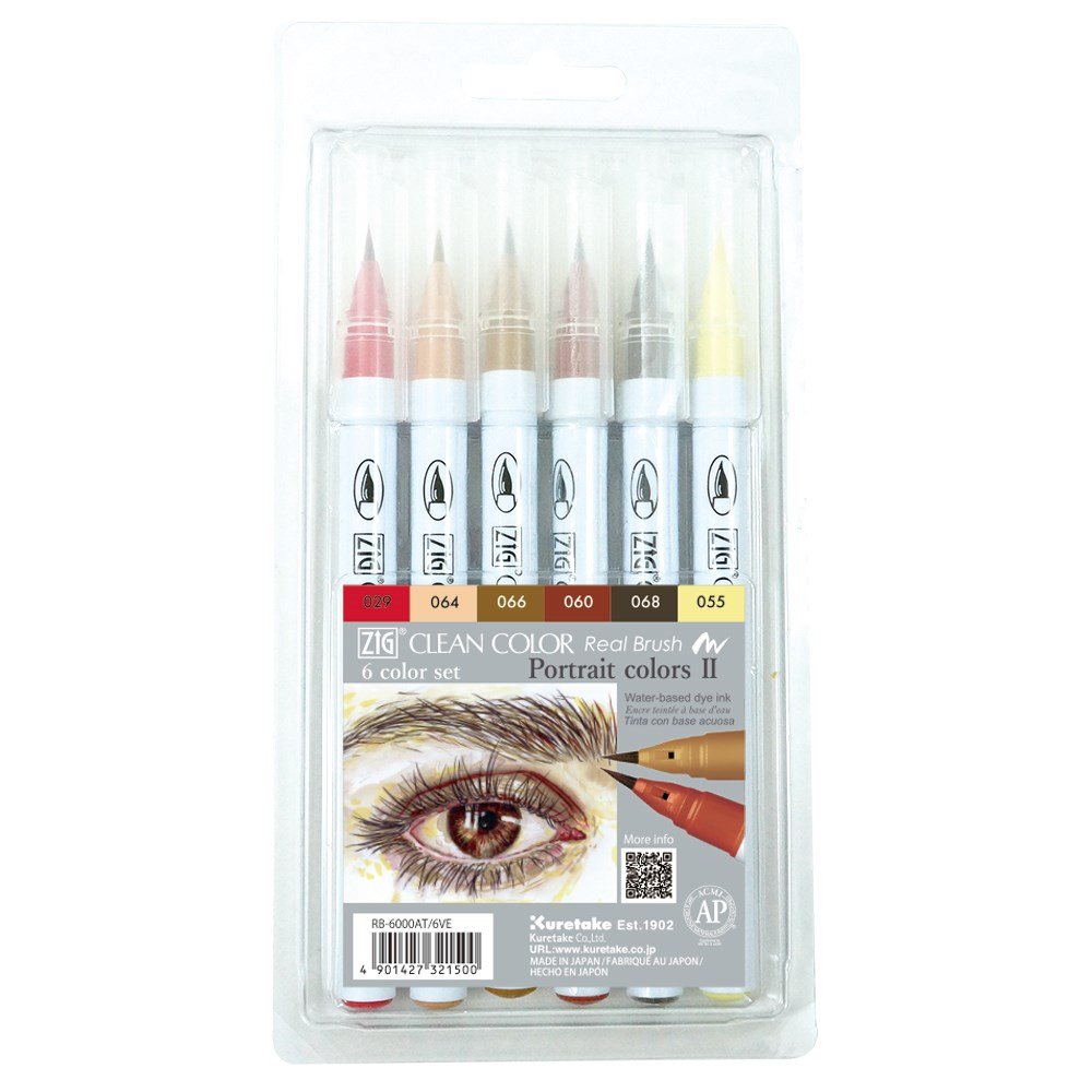 Zig Clean Color Pensel Pen 6stk Portrait colors II